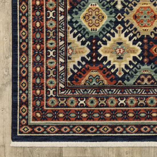Navy Blue Red And Orange Oriental Area Rug With Fringe Photo 4