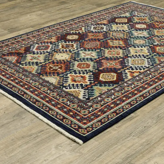 Navy Blue Red And Orange Oriental Area Rug With Fringe Photo 9