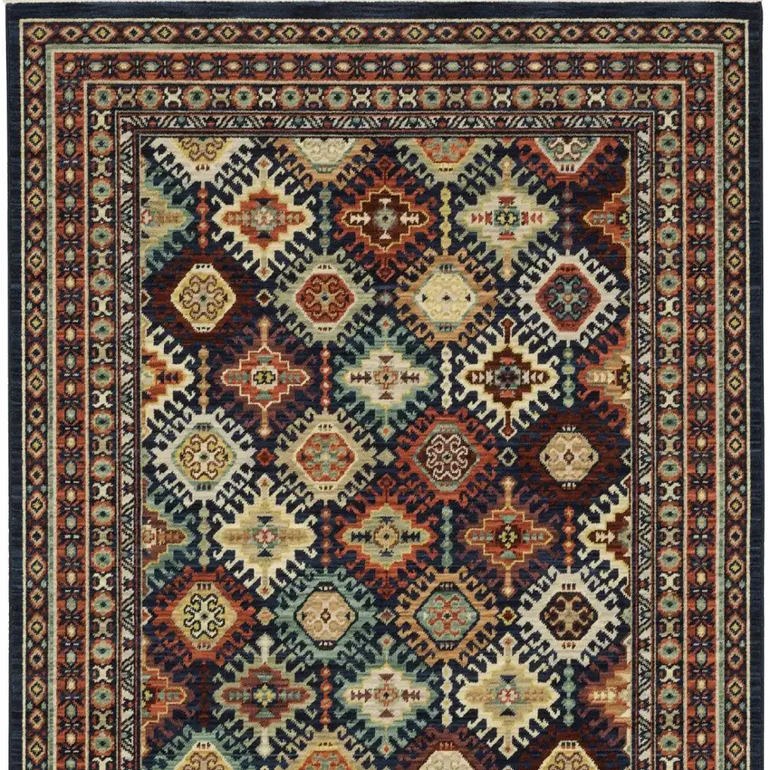 Navy Blue Red And Orange Oriental Area Rug With Fringe Photo 8