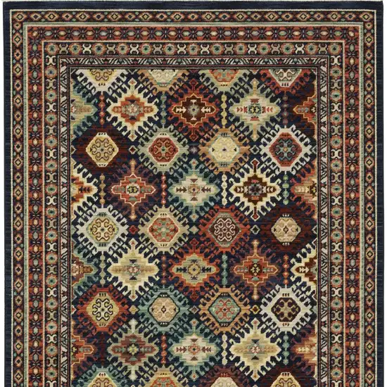 Navy Blue Red And Orange Oriental Area Rug With Fringe Photo 8