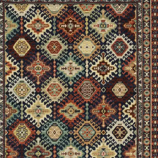 Navy Blue Red And Orange Oriental Area Rug With Fringe Photo 7