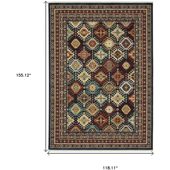 Navy Blue Red And Orange Oriental Area Rug With Fringe Photo 3