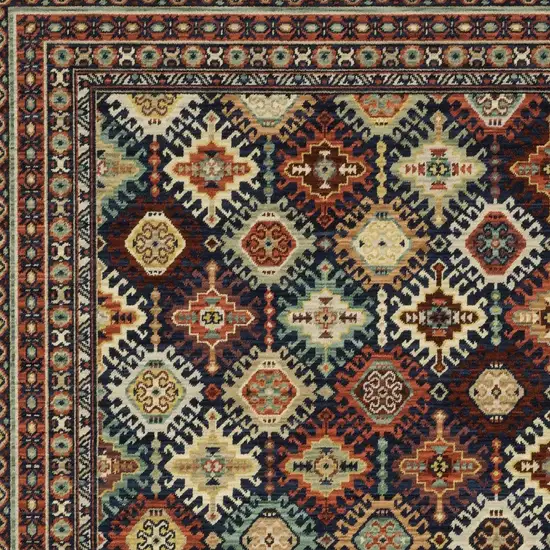 Navy Blue Red And Orange Oriental Area Rug With Fringe Photo 7