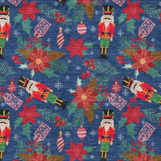 Navy Blue Red Black Pink And Brown Floral Washable Indoor Outdoor Area Rug Photo 3