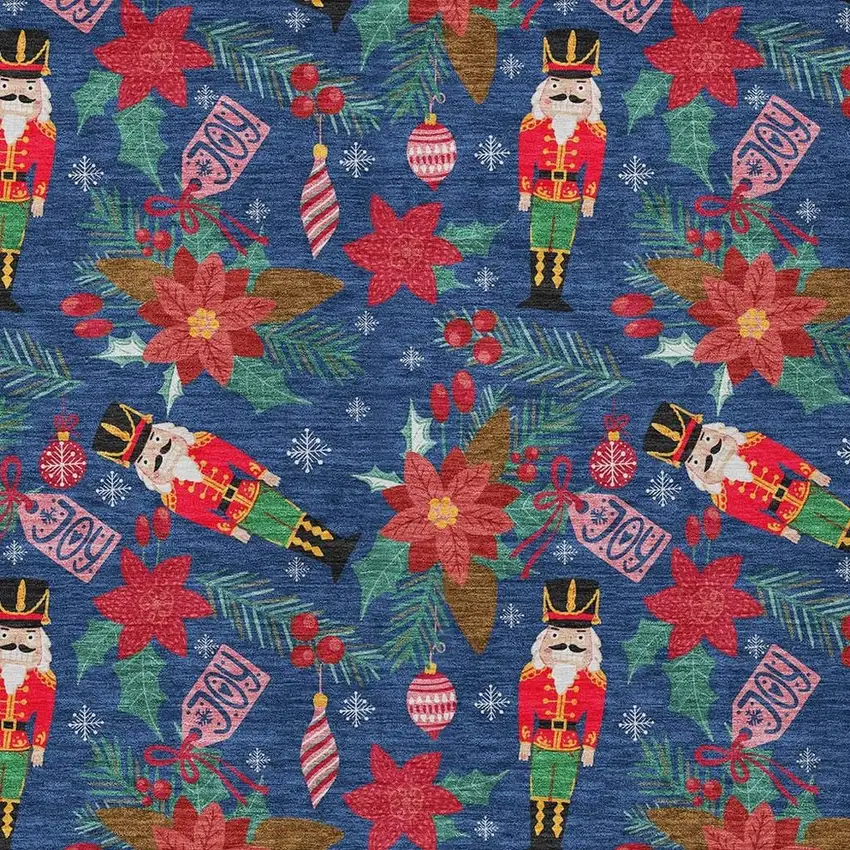 Navy Blue Red Black Pink And Brown Floral Washable Indoor Outdoor Area Rug Photo 3