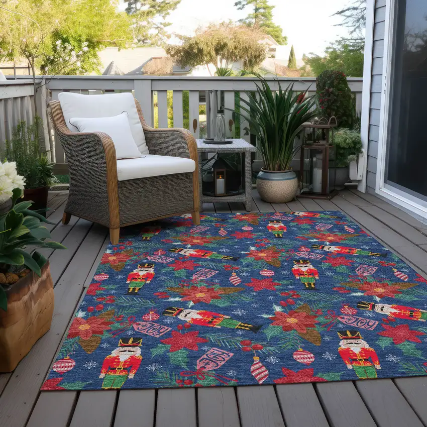 Navy Blue Red Black Pink And Brown Floral Washable Indoor Outdoor Area Rug Photo 8