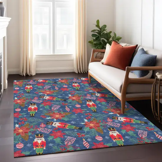 Navy Blue Red Black Pink And Brown Floral Washable Indoor Outdoor Area Rug Photo 7