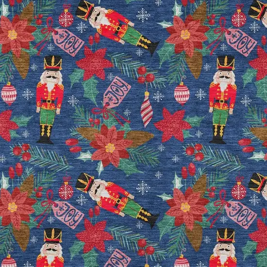 Navy Blue Red Black Pink And Brown Floral Washable Indoor Outdoor Area Rug Photo 3