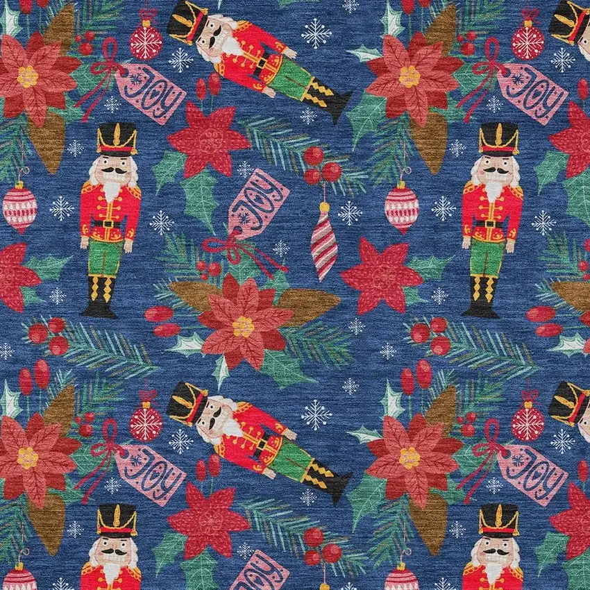 Navy Blue Red Black Pink And Brown Floral Washable Indoor Outdoor Area Rug Photo 3