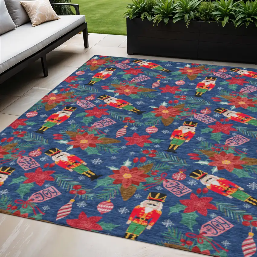 Navy Blue Red Black Pink And Brown Floral Washable Indoor Outdoor Area Rug Photo 2
