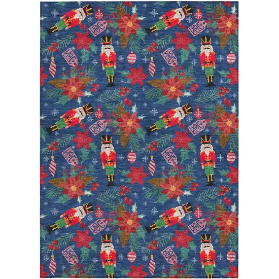 Navy Blue Red Black Pink And Brown Floral Washable Indoor Outdoor Area Rug Photo 4