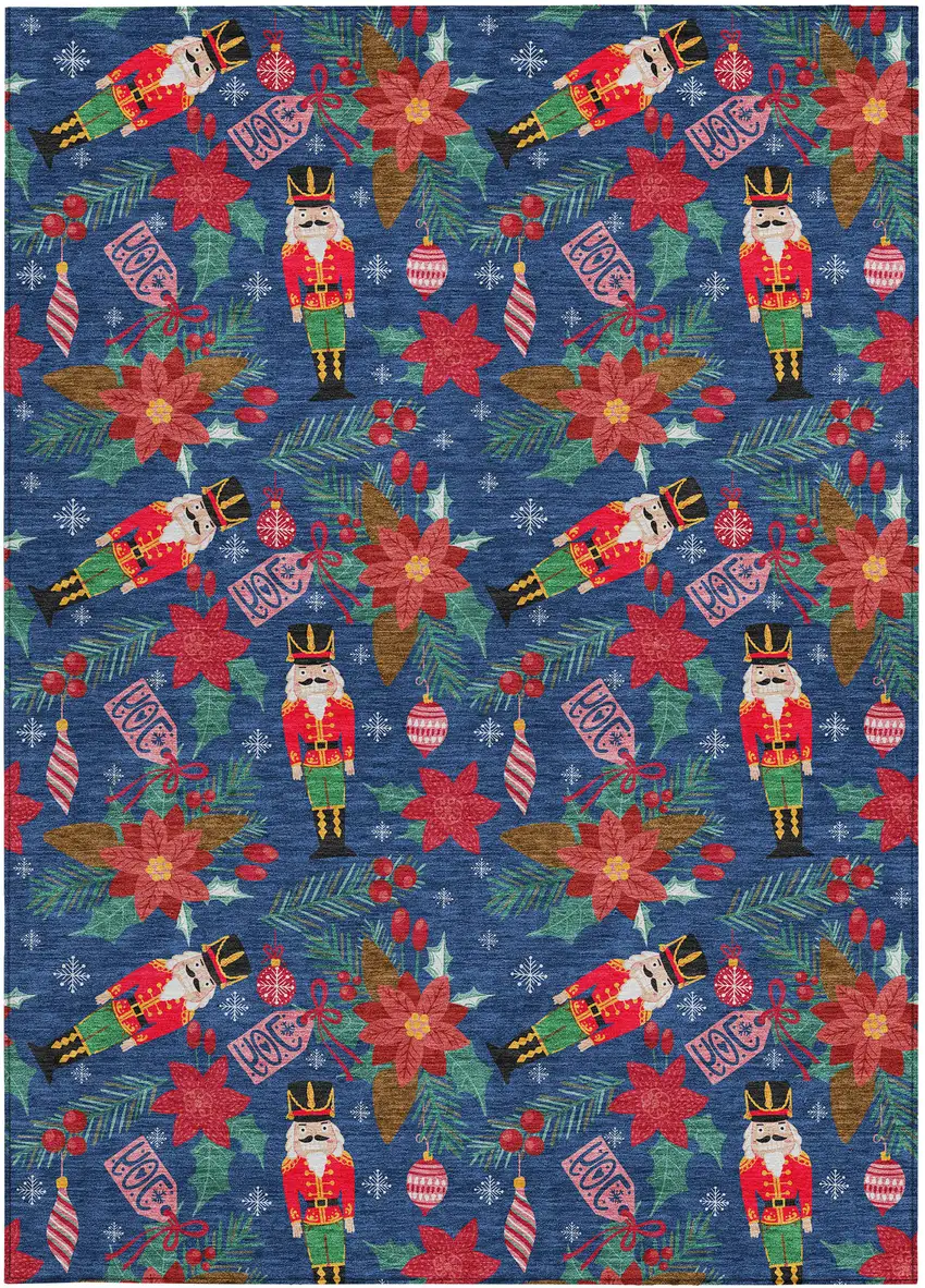 Navy Blue Red Black Pink And Brown Floral Washable Indoor Outdoor Area Rug Photo 4