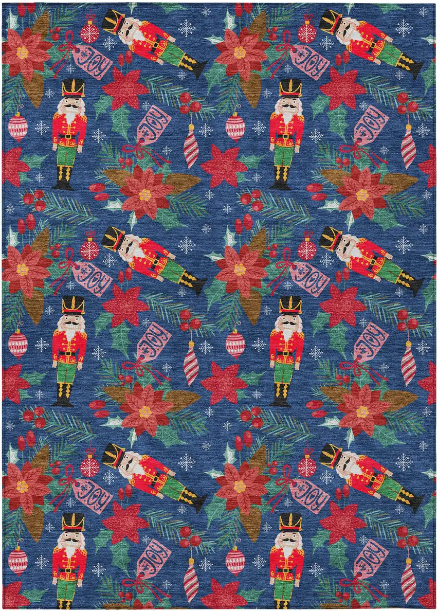 Navy Blue Red Black Pink And Brown Floral Washable Indoor Outdoor Area Rug Photo 1