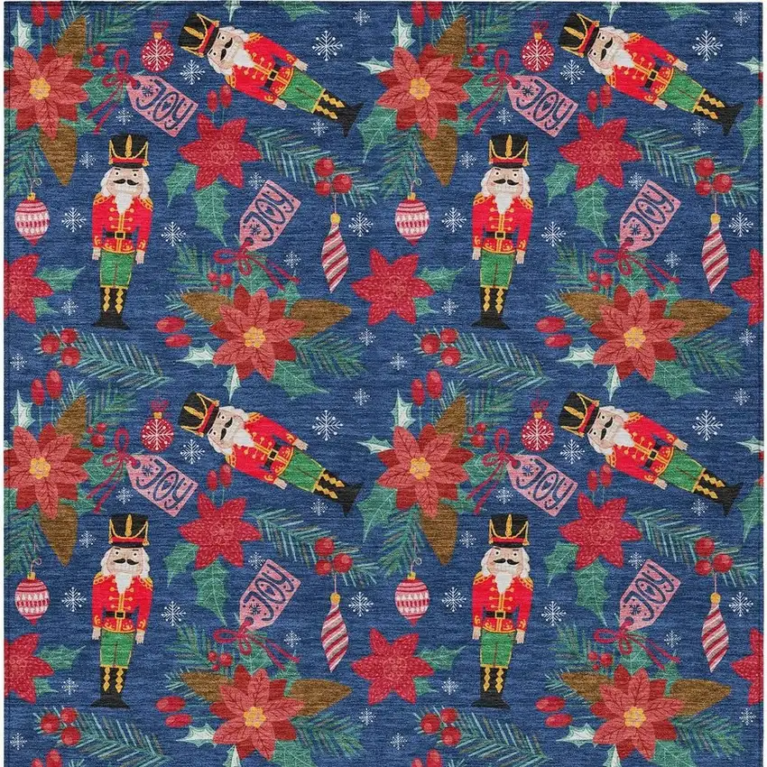 Navy Blue Red Black Pink And Brown Floral Washable Indoor Outdoor Area Rug Photo 3