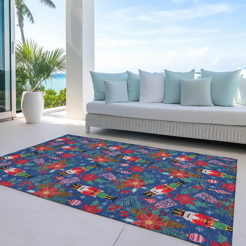 Navy Blue Red Black Pink And Brown Floral Washable Indoor Outdoor Area Rug Photo 5