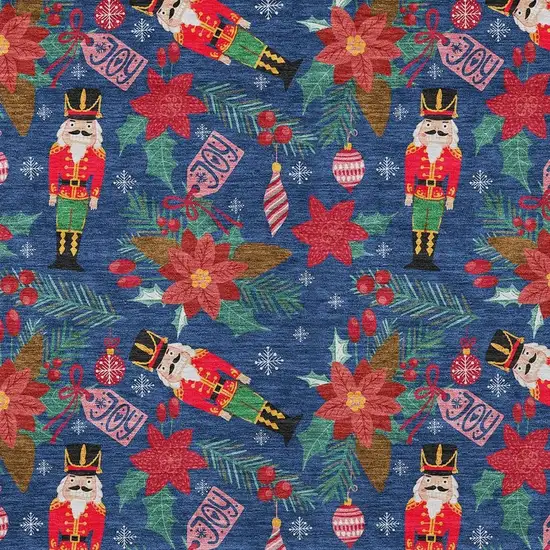 Navy Blue Red Black Pink And Brown Floral Washable Indoor Outdoor Area Rug Photo 3