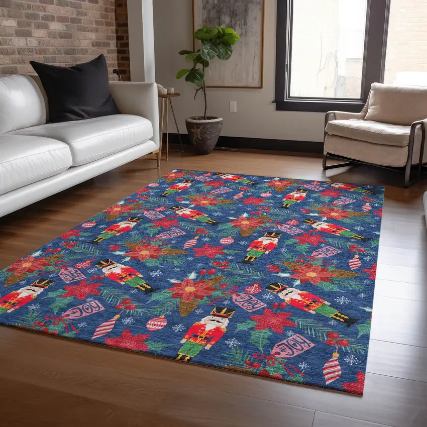Navy Blue Red Black Pink And Brown Floral Washable Indoor Outdoor Area Rug Photo 6