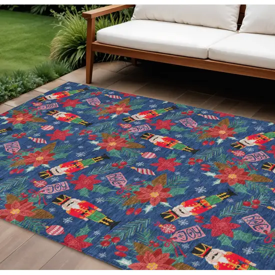 Navy Blue Red Black Pink And Brown Floral Washable Indoor Outdoor Area Rug Photo 2