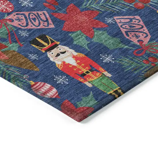 Navy Blue Red Black Pink And Brown Floral Washable Indoor Outdoor Area Rug Photo 9