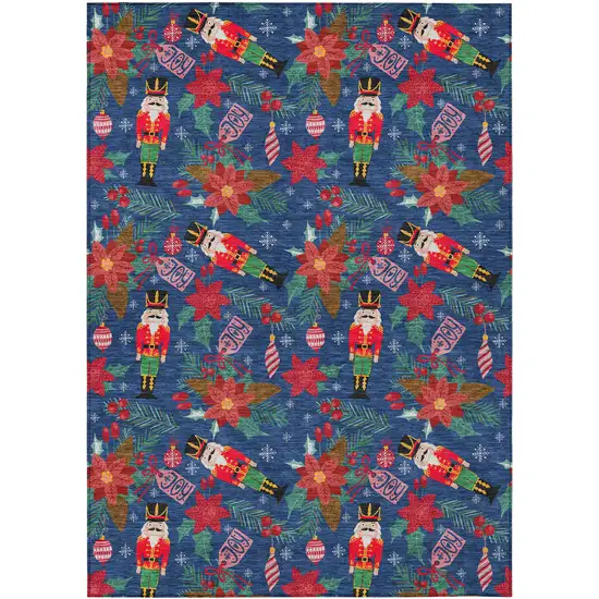Navy Blue Red Black Pink And Brown Floral Washable Indoor Outdoor Area Rug Photo 1