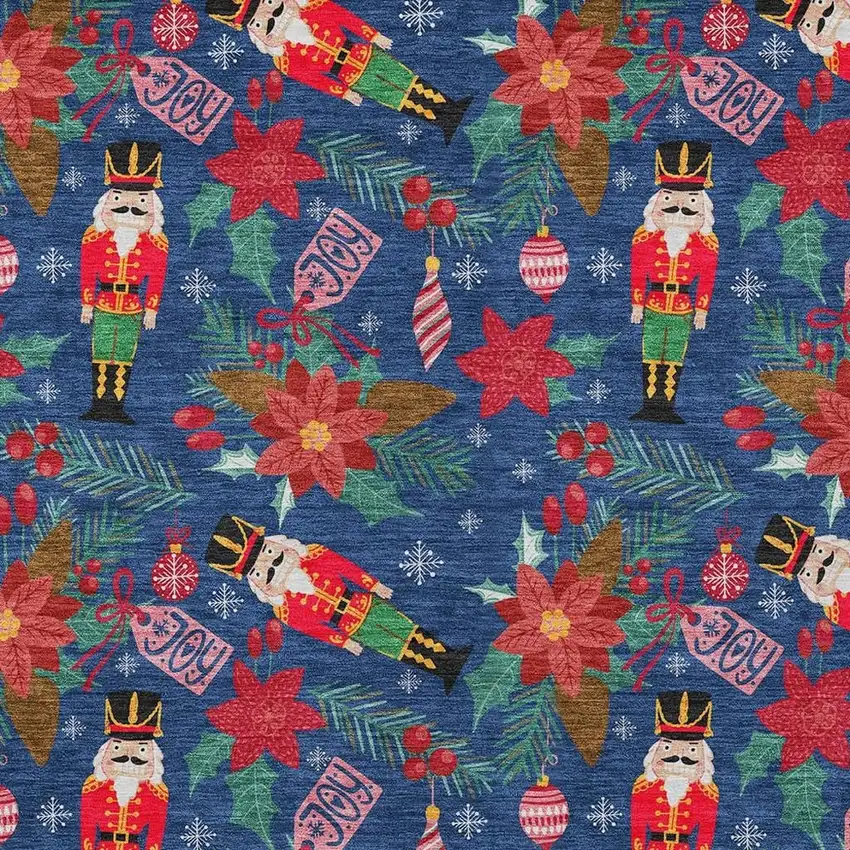 Navy Blue Red Black Pink And Brown Floral Washable Indoor Outdoor Area Rug Photo 3