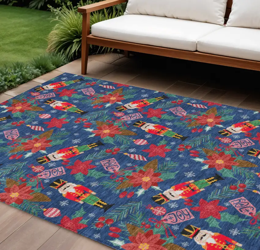 Navy Blue Red Black Pink And Brown Floral Washable Indoor Outdoor Area Rug Photo 2