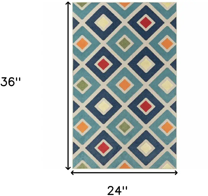 Navy Blue Red Orange And Off White Geometric Stain Resistant Indoor Outdoor Area Rug Photo 8