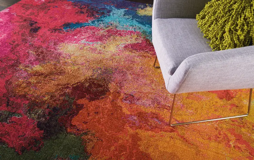 Navy Blue Red and Orange Abstract Non Skid Area Rug Photo 5