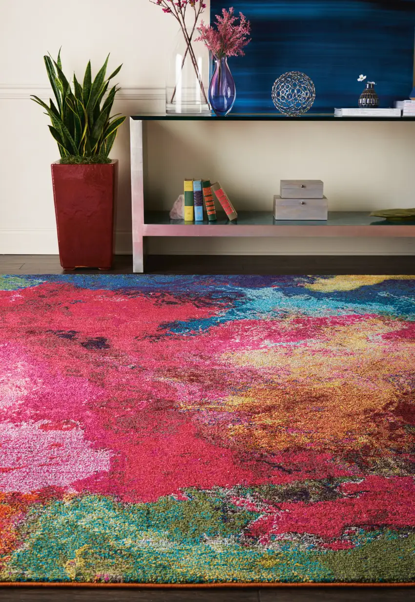 Navy Blue Red and Orange Abstract Non Skid Area Rug Photo 8