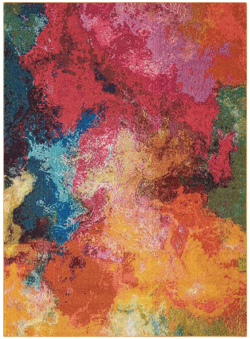 Navy Blue Red and Orange Abstract Non Skid Area Rug Photo 8