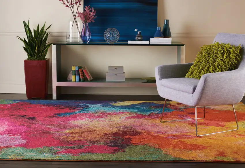 Navy Blue Red and Orange Abstract Non Skid Area Rug Photo 9