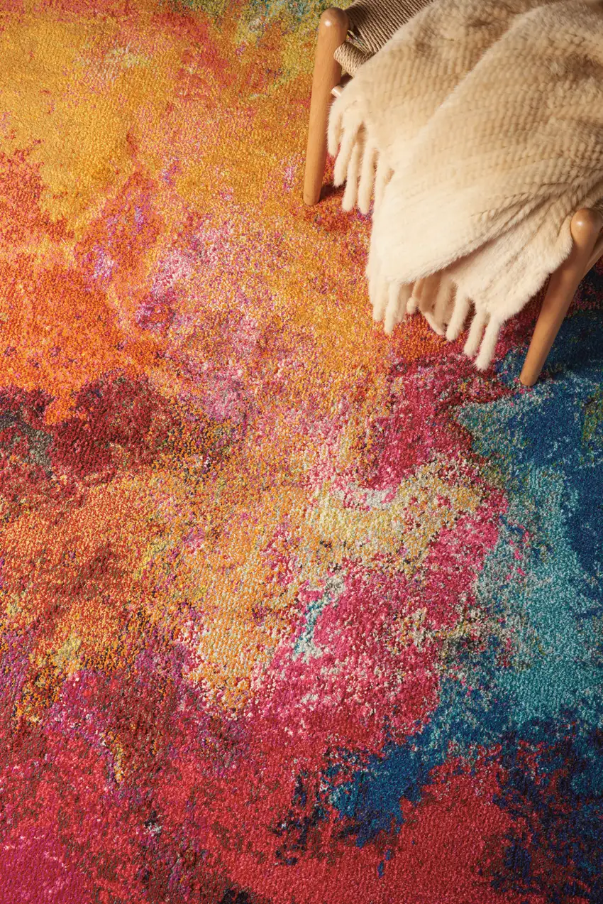 Navy Blue Red and Orange Abstract Non Skid Area Rug Photo 6