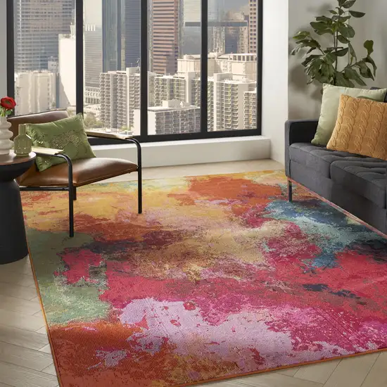 Navy Blue Red and Orange Abstract Non Skid Area Rug Photo 9