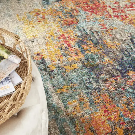 Navy Blue Red and Orange Abstract Non Skid Area Rug Photo 9