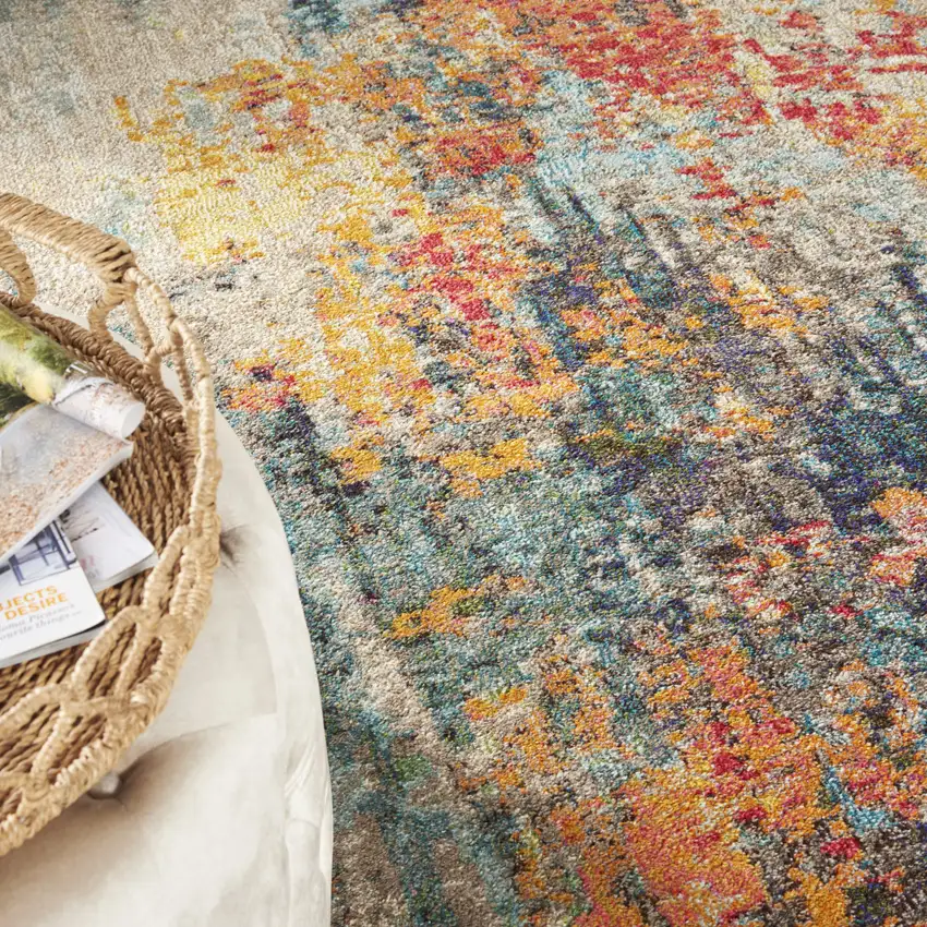 Navy Blue Red and Orange Abstract Non Skid Area Rug Photo 9