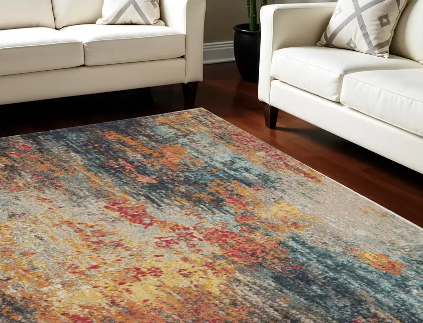 Navy Blue Red and Orange Abstract Non Skid Area Rug Photo 2