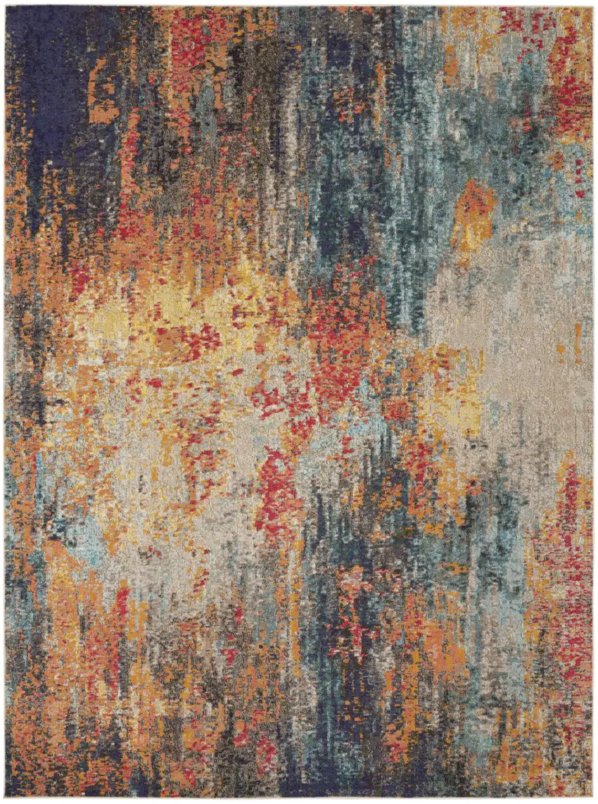 Navy Blue Red and Orange Abstract Non Skid Area Rug Photo 4