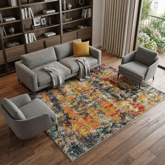 Navy Blue Red and Orange Abstract Non Skid Area Rug Photo 1