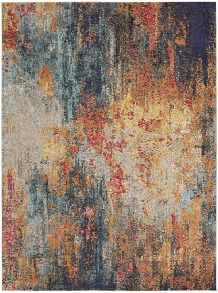 Navy Blue Red and Orange Abstract Non Skid Area Rug Photo 1
