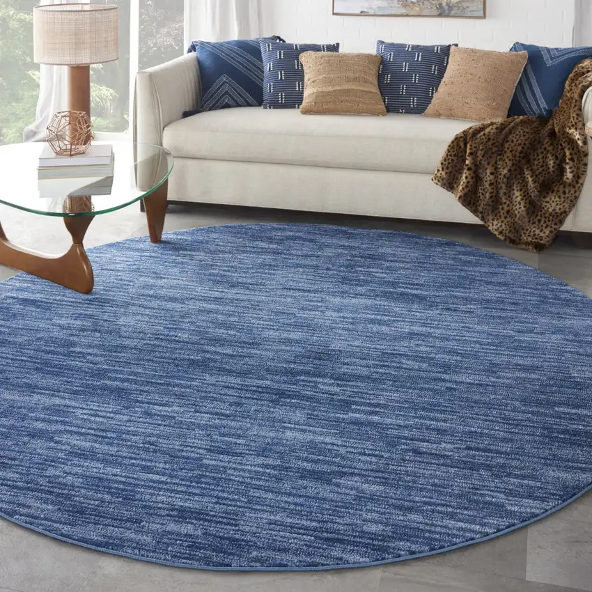Blue Round Indoor Outdoor Area Rug Photo 5