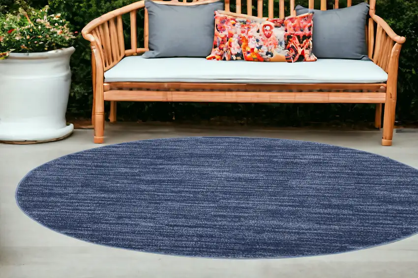 8' Blue Round Non Skid Indoor Outdoor Area Rug Photo 2