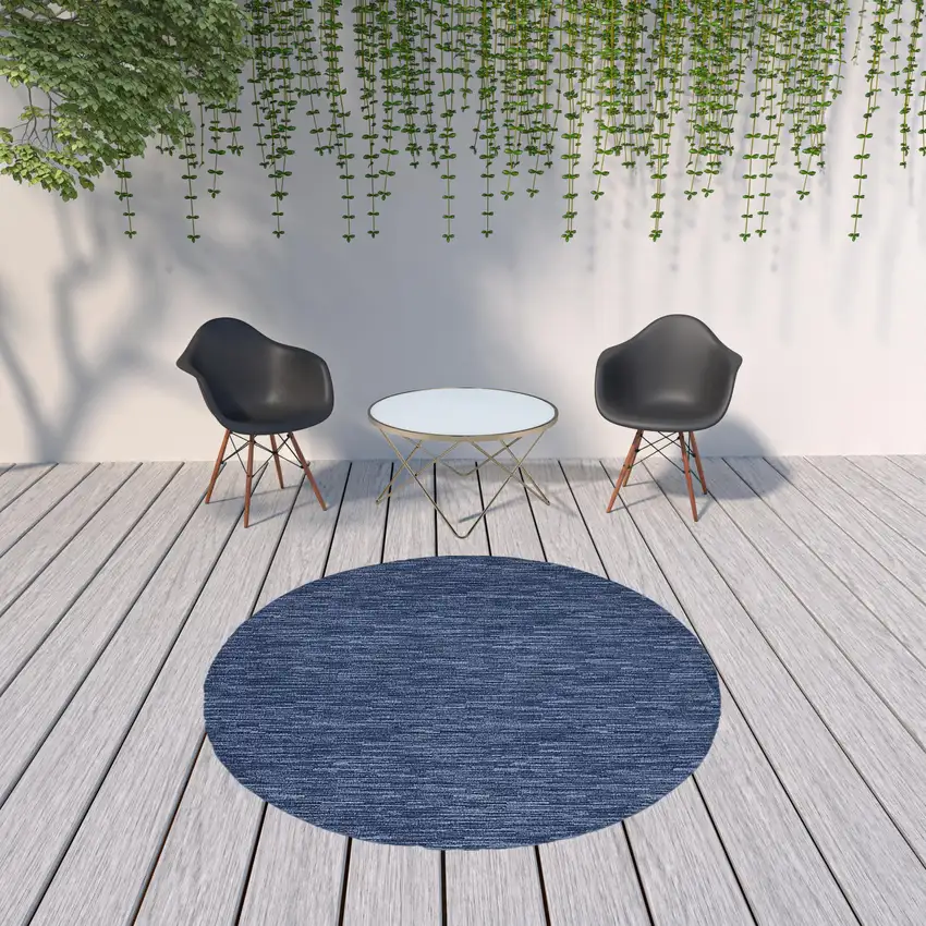 Navy Blue Round Non Skid Indoor Outdoor Area Rug Photo 2