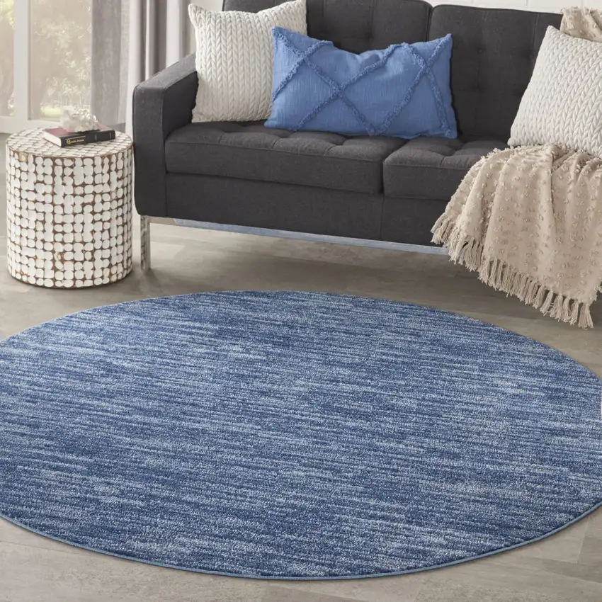 Navy Blue Round Non Skid Indoor Outdoor Area Rug Photo 7