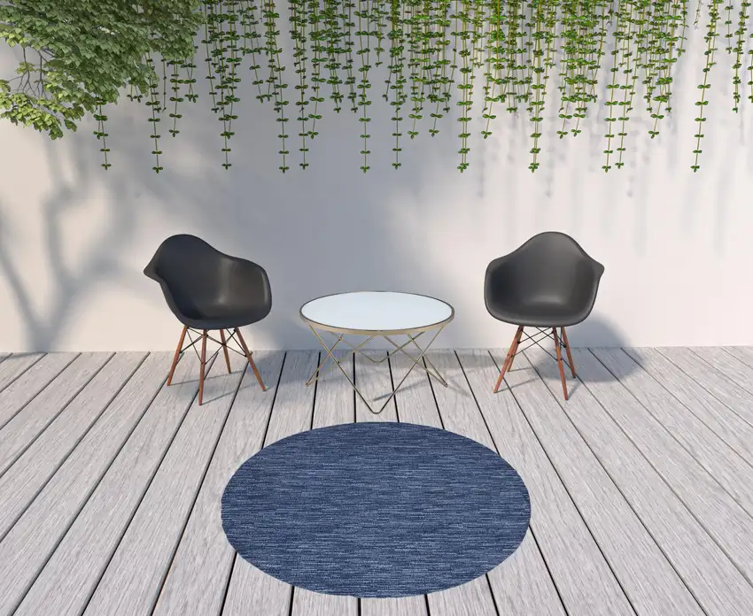 Navy Blue Round Non Skid Indoor Outdoor Area Rug Photo 2