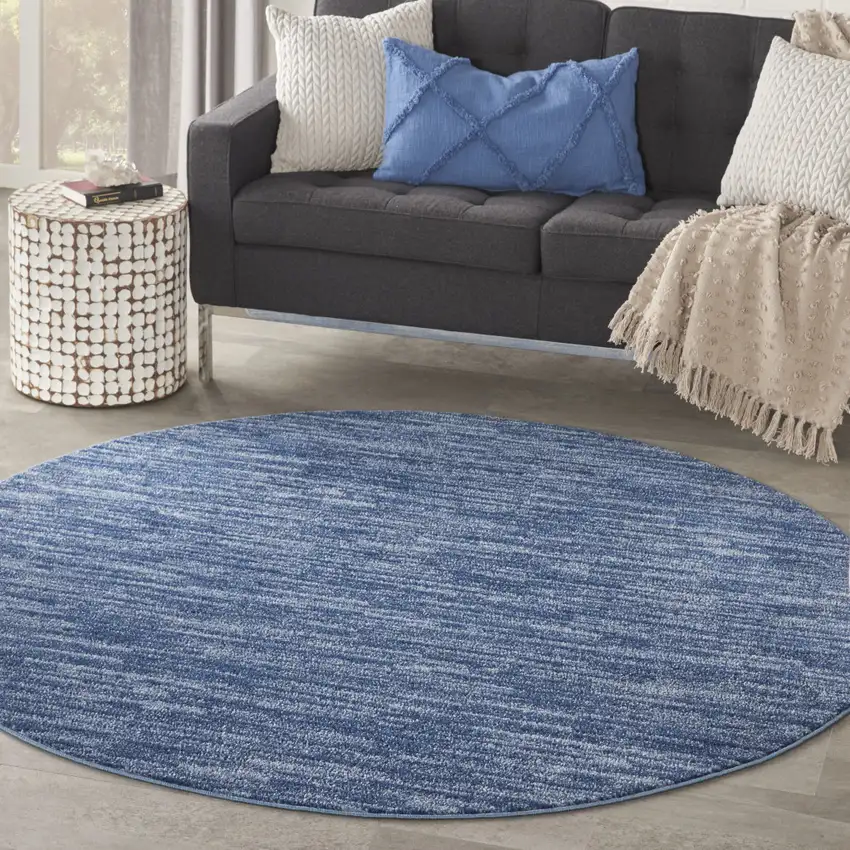 Blue Round Indoor Outdoor Area Rug Photo 5