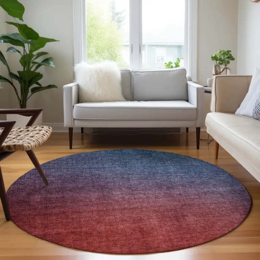 Navy Blue Round Ombre Washable Non Skid Indoor Outdoor Area Rug Photo 6
