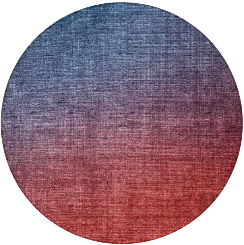 8' Navy Blue Red And Eggplant Round Ombre Washable Indoor Outdoor Area Rug Photo 4