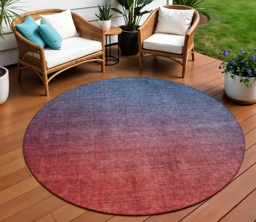 Navy Blue Round Ombre Washable Non Skid Indoor Outdoor Area Rug Photo 1