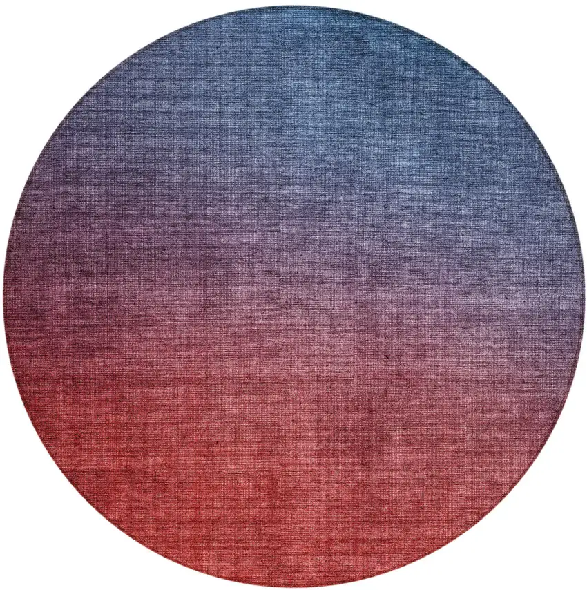 8' Navy Blue Red And Eggplant Round Ombre Washable Indoor Outdoor Area Rug Photo 2
