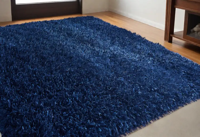 Navy Blue Shag Hand Tufted Area Rug Photo 1
